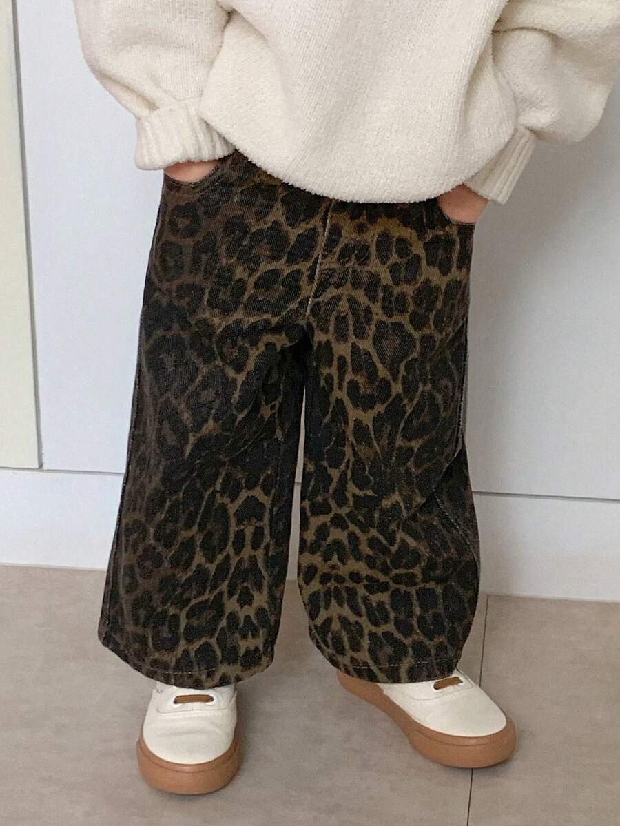 DAZY 豹纹印花休闲水洗街头风女婴牛仔服