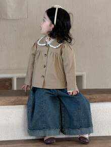 DAZY Toddler Girls' Lapel Lace Patchwork Casual Jacket, Spring/Autumn - Khaki - View 7