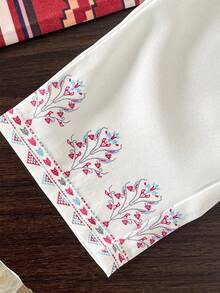 SHEIN 女婴6个月-3岁两件套，白色中袖上衣，几何图案领口和袖口，宽松长裤，适合度假和外出穿着。 - 白色 - 查看 6