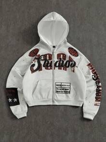 Manfinity EMRG Men's Minimalist Printed Hooded Long Sleeve Sweatshirt Sweatshirt Zip Up Hoodie Men S Letter Graphic Print Zip Up Hoodie Graphic Zip Ups Men S Street Wear Zip Up Graphic Print Hoodie - Multicolor - View 1