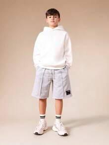 SUMWON Boys Casual Summer Drawstring Bermuda Sweat Shorts With Logo Patch Detail Vacation - Light Grey - View 3