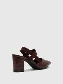 CUCCOO BIZCHIC 女士时尚咖啡色压纹舒适弹力带尖头粗跟高跟鞋，适合通勤、度假和日常穿着 - 咖啡棕 - 查看 8