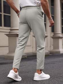 Calvornis Men's Solid Color Pocket Slim Fit Business Casual Pants - Light Grey - View 2