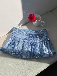 Comfortcana Fashionable Blue Sequin Low Waist Mini Skirt, Summer  Rhinestone Shorts