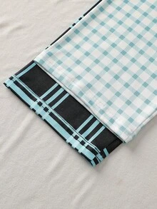 Conjunto de pijama casual de 4 piezas con parte superior de manga larga y pantalones, con estampado a cuadros y unicolor, adecuado para niños y jóvenes en primavera/otoño