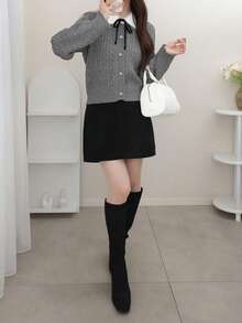 FRIFUL 女式扭纹前扣系带优雅长袖开衫