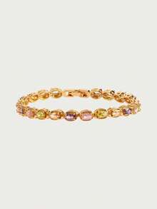 Glisma Vòng tay mạ vàng 18K đính đá Cubic Zirconia nhiều màu sắc, hình bầu dục bất đối xứng, kiểu dáng thanh lịch, sang trọng, phù hợp với nhiều trang phục, chất liệu kim loại/có họa tiết, thích hợp cho mùa thu/đông, cao cấp, dành cho mẹ, phong cách cổ điển, vàng, đá quý. - Nhiều màu - Xem 2