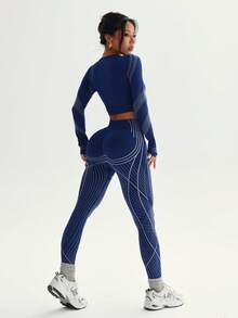 Dewbera Damski, minimalistyczny, sportowy top z okrągłym dekoltem i długimi rękawami, ze spodniami i nadrukiem