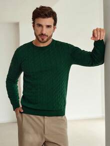 Manfinity CityGents 男士休闲纯色圆领长袖毛衣 绿色毛衣