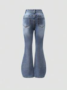 SHEIN Quần jeans ống loe co giãn rách nhẹ đa năng phong cách Y2K dành cho nữ tuổi teen, có thể phối cùng áo dài tay. - Màu xanh lam - Xem 2