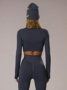 Musera Sport Sport Fitted Long Sleeve Crop Top Padel Winter Activewear Sport Gym Workout Explorer - Navy Blue - View 4