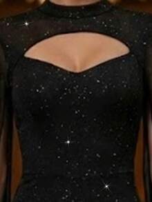 EMERY ROSE Women's Glittery Cape Sleeve Fashionable Black Jumpsuit - Black - View 5