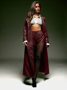Denimoi Faux Leather Short, Fall And Winter, Fashionable, Micro Mini Shorts, Club Shorts, Going Out - Burgundy - View 5