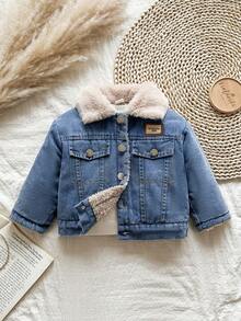 Vintaside Kids 男婴冬季字母刺绣翻领长袖保暖时尚牛仔夹克