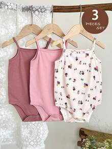 LMoss Kids 3pcs/Set Baby Girl Summer Casual Bodysuit Set - Multicolor - View 3