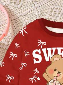 2pcs Baby Girls Cute Cartoon Bear & Bow Pattern Long Sleeve Sweatshirt And Leggings Set, Suitable For Autumn, Winter, Spring - Multicolor - View 4
