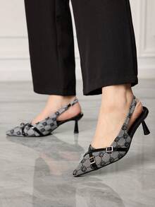 Sleekvia Women's Pointed Toe Buckle Design Fashionable High Heels, Versatile For Daily Wear - Black - View 5