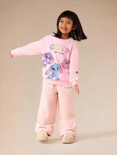  SUMWON Girls Adorable Cute Character Best Friends Sweatshirt With Colorful Print Design Long Sleeve Pullover For Kids Daily Casual Wear Vacation