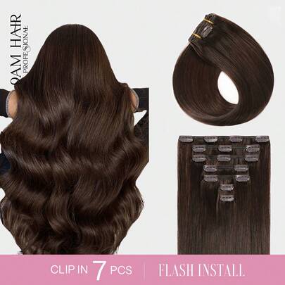 7PCS With16Clips Straight Clip In Hair Extensions Real Human Hair Natural Virgin Human Hair Extensions Double Weft Clip Ins For Women Daily Use Easy To Wear Clip Ins Hair Extensions