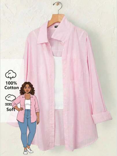 Rusticease 大码长袖休闲条纹衬衫，秋季女装