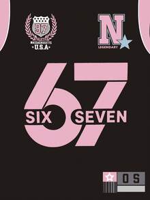 Sparklyn Tween Girls Colorblock Letter Print Loose T-Shirt,Black Pink,Summer,Streetwear,School,Back-To-School,Korean Style,Comfortable,Digit Print 67 - Multicolor - View 6