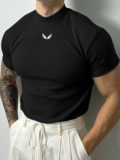 Manfinity Sport PWRUP Men's Casual Wing Print Short Sleeve Sports T-Shirt, Summer