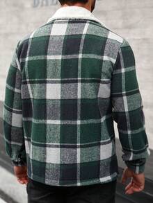 Manfinity Homme Men's Plaid Print Thermal Lined Long Sleeve Jacket Coat Woolen Jacket Men Men Shacket Men Flannels Fall Clothes For Men Plaid Jacket Men - Multicolor - View 2