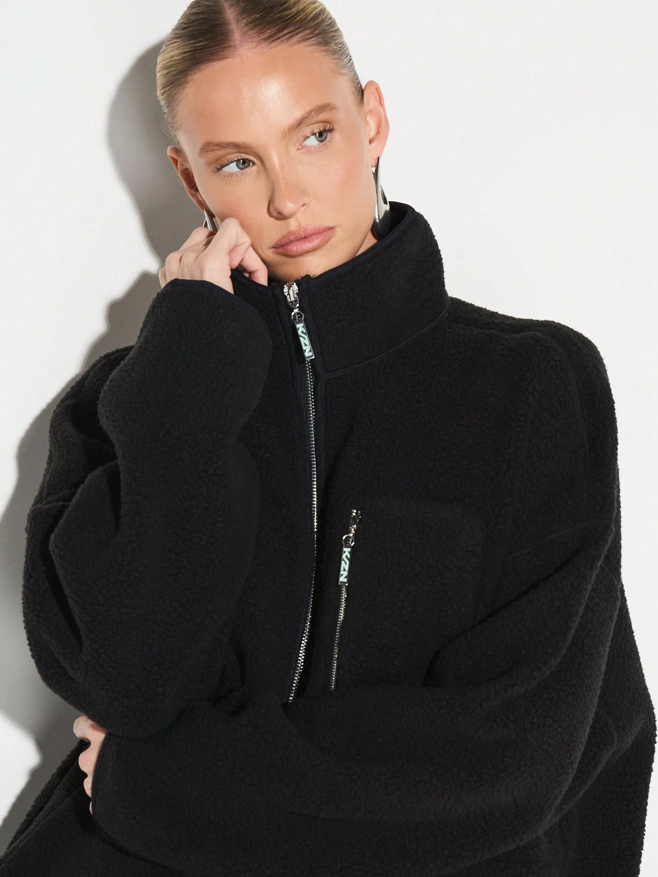 KIZN Oversized Half Zip Fleece Jacket With Stand Collar