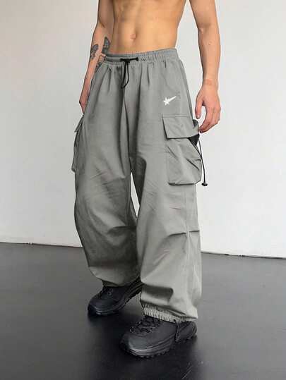 PAVTROS Men's Casual Versatile Drawstring Waist Cargo Pants Men Oversized Pants Grey Cargo Pants Baggy Cargo Pants Y2k Men Pants Manfinity Men Cargo Pants