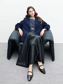 CUCCOO BIZCHIC 女士方头平底鞋，黑色拼接绑带金属扣套脚平底鞋，舒适休闲玛丽珍鞋，圣诞节搭配连衣裙 - 黑色 - 查看 10