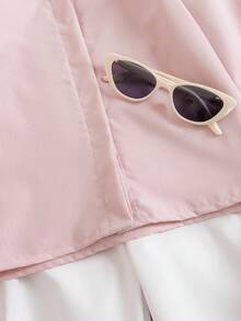 SHEIN 2pcs Young Girls Light Pink Autumn Family Matching Outfit,Peter Pan Collar Bow Knot Long Sleeve Shirt Blouse & White Pants Set For School Party - Pink - View 9