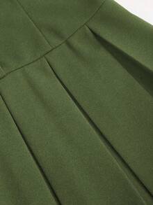 Sweetra 春夏针织褶皱方领金属扣装饰下摆褶裥优雅通勤女短裙 - 綠色 - 查看 3