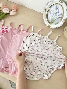 LMoss Kids Bộ 5 món áo liền thân dệt kim màu trơn, mềm mại, co giãn, thích hợp mặc mùa hè cho bé gái. - Nhiều màu - Xem 5