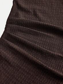 Firerie Kids 2pcs Tween Girl Casual Coffee Ruched Off-Shoulder Sleeveless Fitted Knit Top And Flare Pants Set, Suitable For Home, Outdoor, Travel, Casual Daily Wear, And School - Coffee Brown - View 4