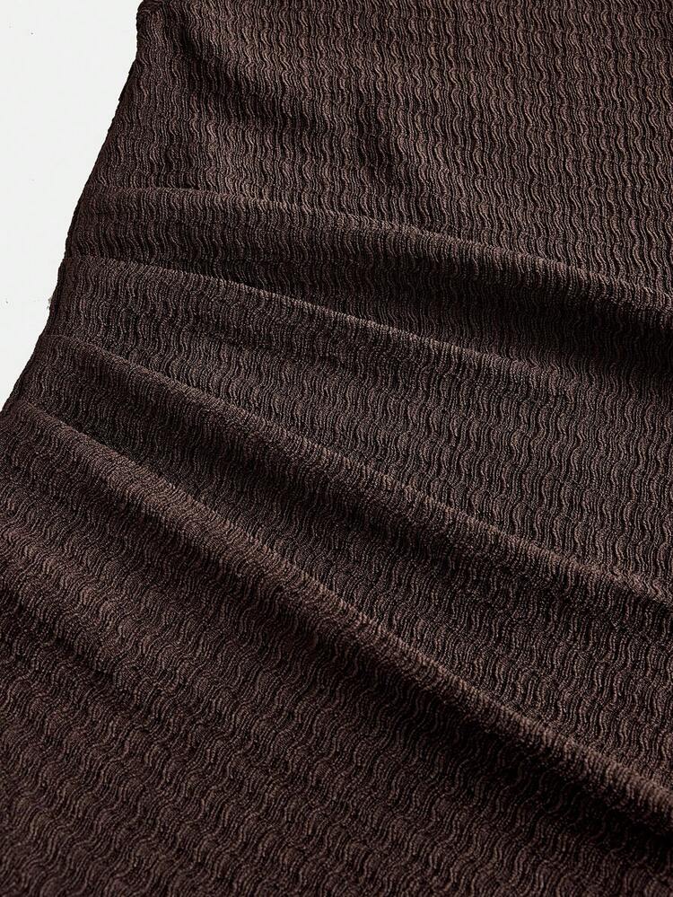 Firerie Kids 2pcs Tween Girl Casual Coffee Ruched Off-Shoulder Sleeveless Fitted Knit Top And Flare Pants Set, Suitable For Home, Outdoor, Travel, Casual Daily Wear, And School - Coffee Brown - View 4