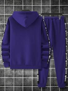 Manfinity Homme 2pcs Men's Contrast Color Print Hoodie Sweatshirt And Pants Set - Purple - View 2