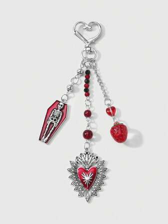 Kawaii 1 pieza Llavero elegante y de alta calidad con cadena de plata, dados, lazo, cristal, alas, corazón y cereza en estilo Y2K, adecuado para uso diario de mujeres/niñas, regalo para vacaciones