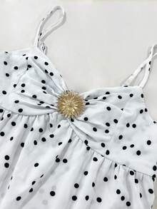 INAWLY Váy không tay cổ chữ V chấm bi trắng cổ điển dành cho nữ với họa tiết hoa nhún bèo, viền phồng nhiều tầng, phong cách nghỉ dưỡng bãi biển Pháp thanh lịch, tiệc tùng gợi cảm, lễ hội âm nhạc, hẹn hò ngày lễ tình nhân, váy ngắn lãng mạn giản dị cho mùa xuân/hè - Màu be - Xem 3