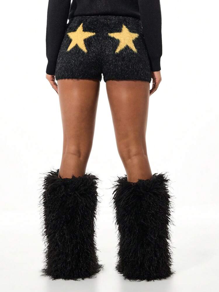 SUMWON WOMEN Fluffy Knit Booty Shorts With Number Print