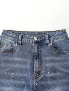 SHEIN Quần jeans ống loe co giãn rách nhẹ đa năng phong cách Y2K dành cho nữ tuổi teen, có thể phối cùng áo dài tay. - Màu xanh lam - Xem 4