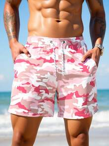 Manfinity VDAYZ Męskie szorty plażowe z nadrukiem w kamuflażu i kieszeniami na sznurek w pasie
