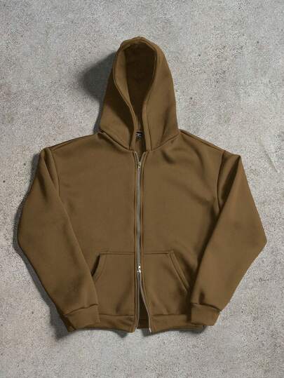 PAVTROS Men's Street-Style Popular INS Matching Basic Double Pocket Double Zipper Casual Hoodie, Suitable For Boyfriend/Husband Gift, Anniversary Gift, Black Brown Zip Up Hoodie Men Boxy Zip Up Hoodie Double Zipper Hoodie Men S Street Wear Zip Up