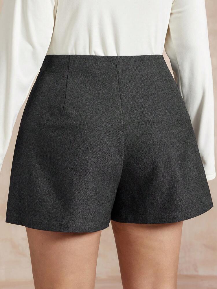 Dazy Plus Plus Size Women Casual Solid Color Straight Leg 2 In 1 Shorts, Short Style, Spring/Autumn