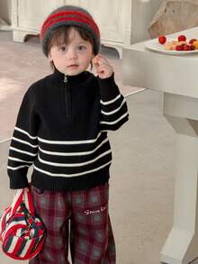 DAZY Toddler Boys' Korean Style Striped Collared Long Sleeve Sweater, Autumn/Winter - Apricot - View 6