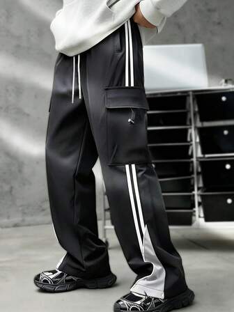 Manfinity Hypemode 男士休闲运动条纹拼接抽绳腰裤