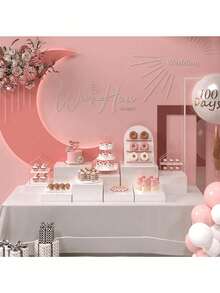 Three Pieces White Acrylic Display Box Base Stand For Baking Cakes, Three-Dimensional Hollow Display Stand, Wedding, Party, Baptism, Birthday Dessert Plate - White - View 6