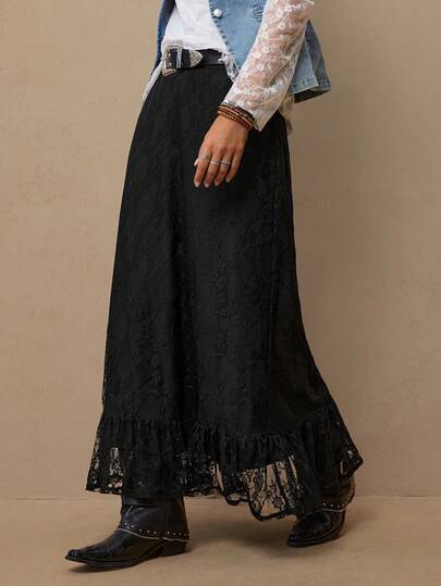 Freevana 女士纯色蕾丝长裙，适合通勤