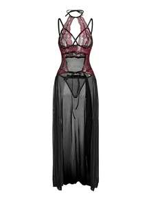 EmpressEnvy Sexy Lace Patchwork Sheer Slit Alluring Maxi Dress - Multicolor - View 7