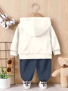 SHEIN Ensemble sweat-shirt à capuche tricoté doux, style décontracté minimaliste, mode classique, style mignon de dessin animé, style preppy, style sportif, ample et confortable, convient pour l'automne/l'hiver - Multicolore - Voir 3