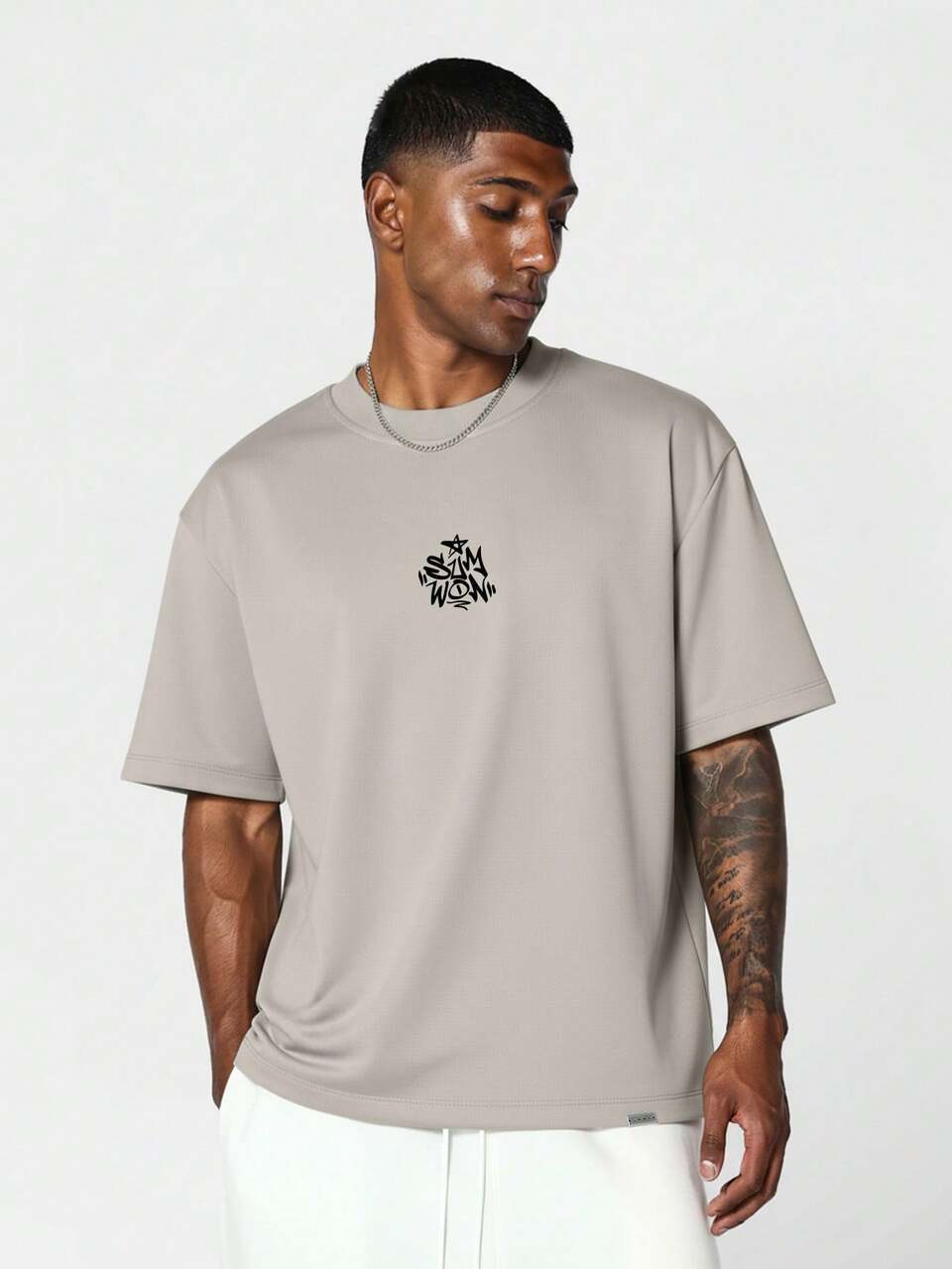 SUMWON Regular Oversized Crew Neck T-Shirt With Limited Edition Back Print And Front Logo Design Short Sleeve Tee Casual